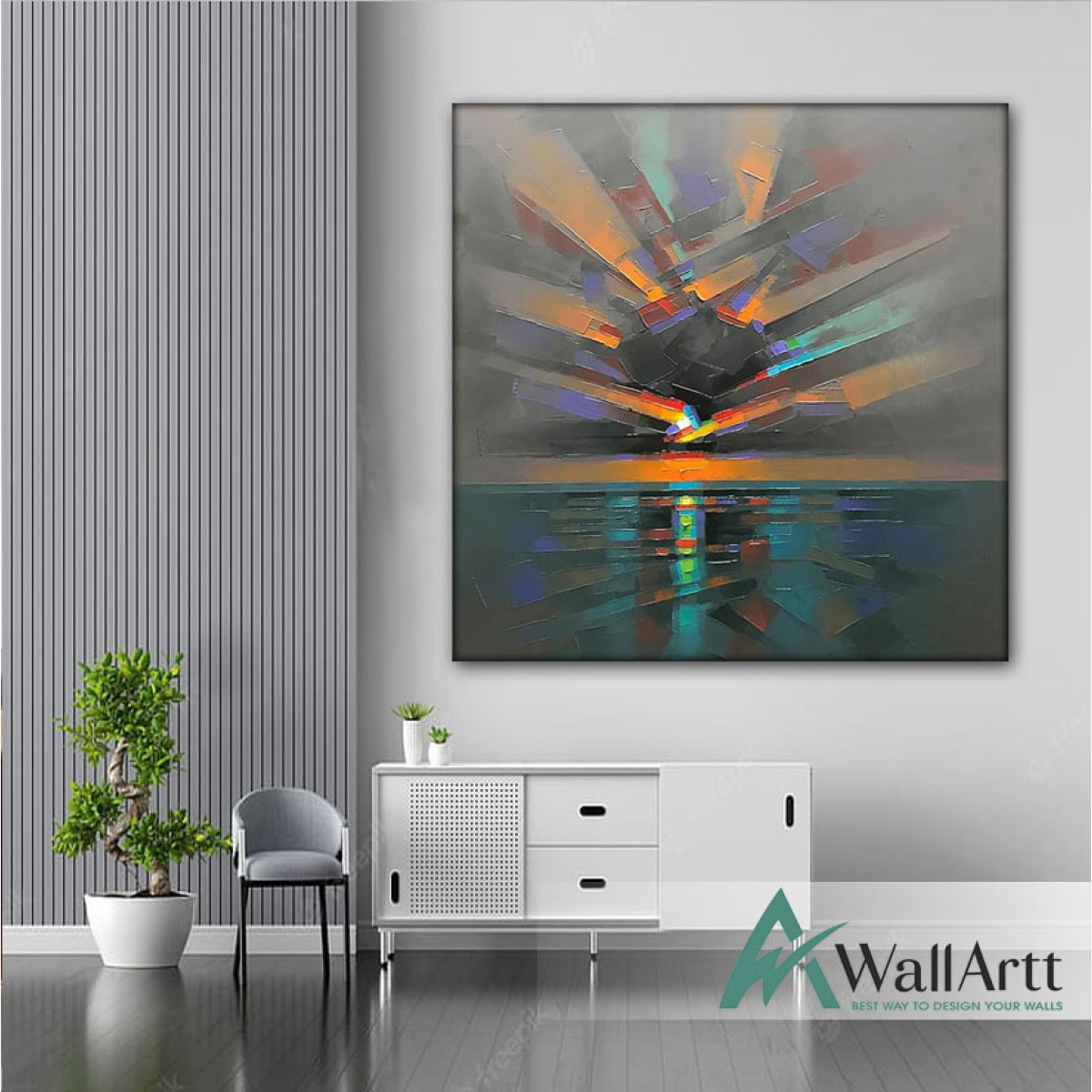 Abstract Sunrise Textured Partial Oil Painting